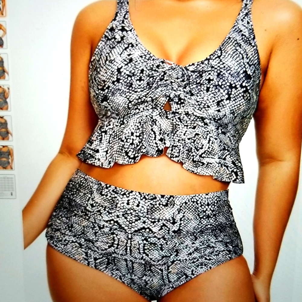 NWT MISSES PLUS SIZE XL HIGH WAISTED TUMMY CONTROL RUFFLE FLOUNCE BIKINI SET